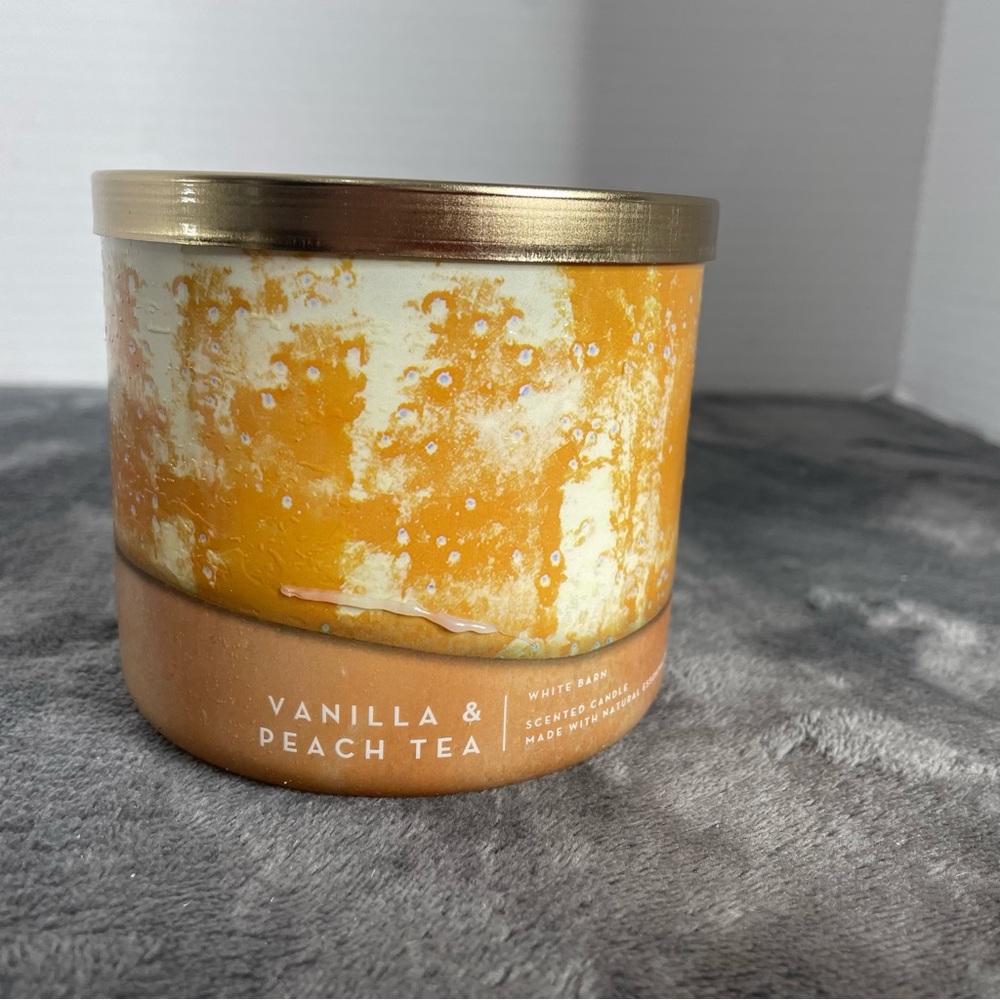 White‎ Barn Vanilla & Peach Tea 14.5 Oz 3 Wick Candle Retired New Marbled Look